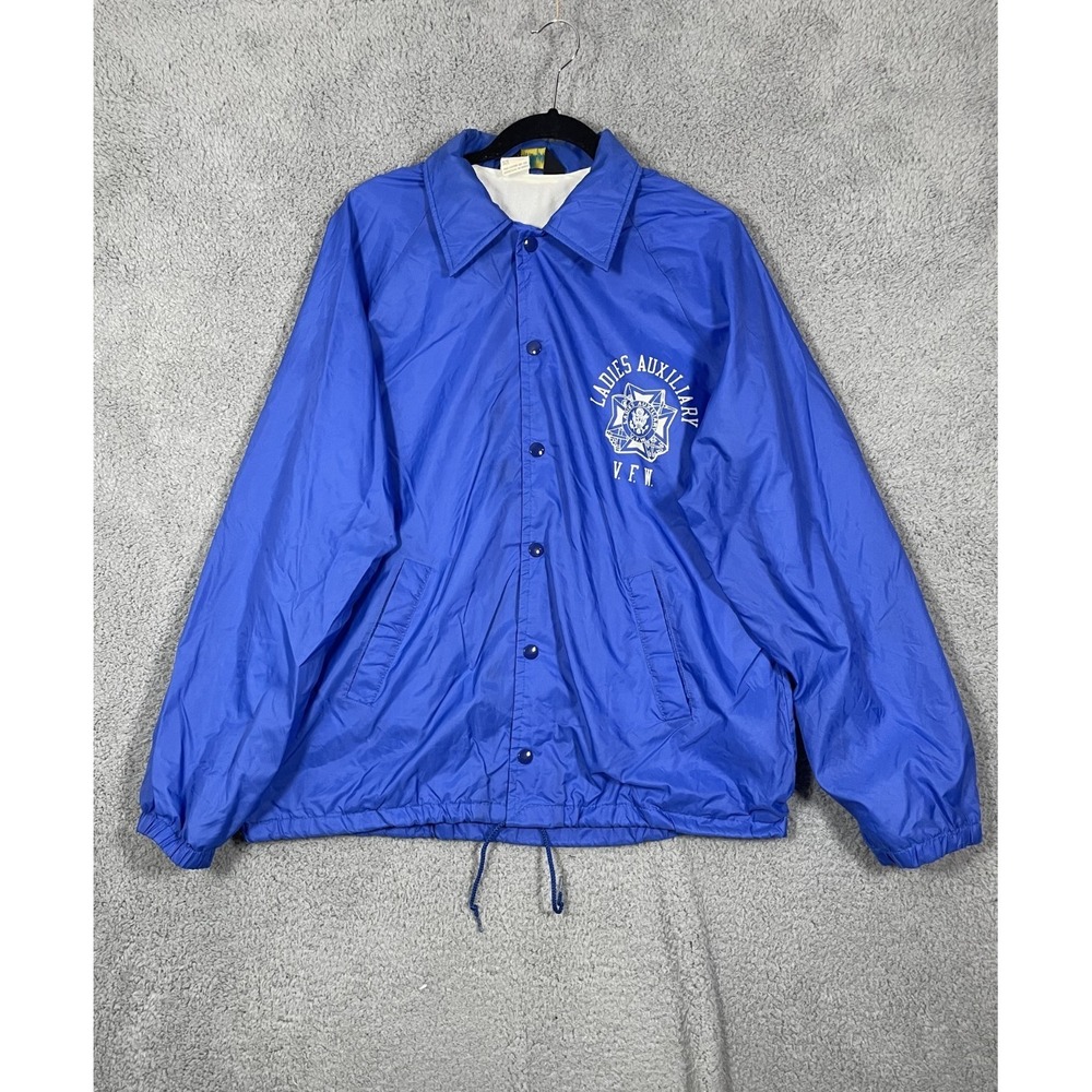 Vtg Champion Nylon Windbreaker Women L Blue Snap Front Ladies Auxiliary VFW